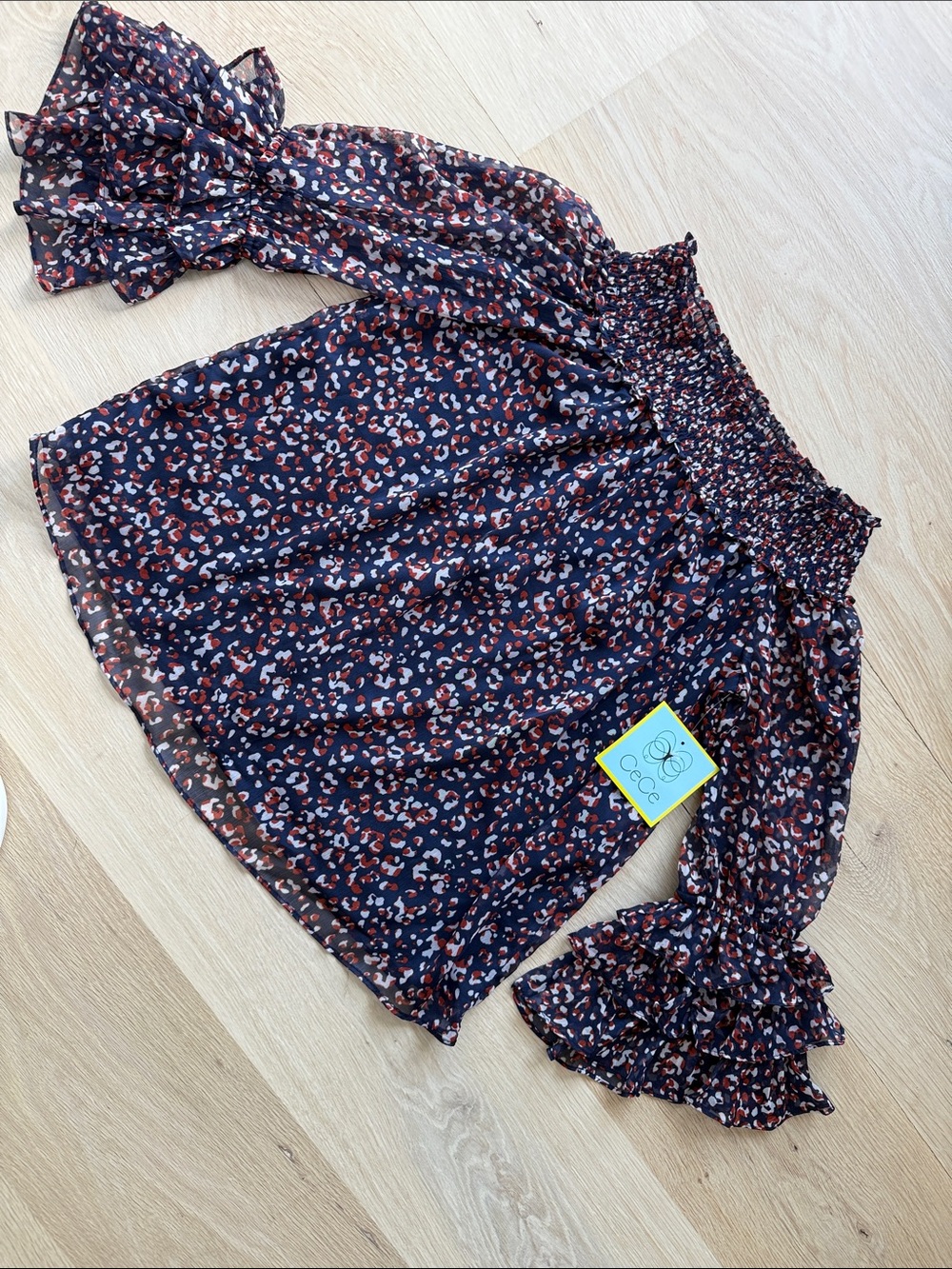 NWT CeCe Navy Smocked Off-Shoulder Top